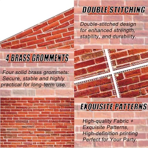 Brick Wall Backdrop 8x6 ft Vintage Rustic Photography Backdrops with 32.8ft Ribbon for Birthday Party Wedding, alternate view