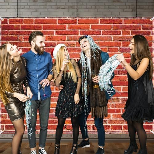 Brick Wall Backdrop 8x6 ft Vintage Rustic Photography Backdrops with 32.8ft Ribbon for Birthday Party Wedding, alternate view