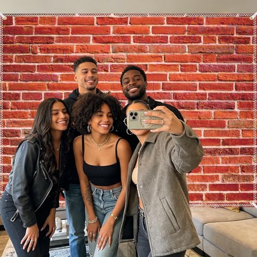 Brick Wall Backdrop 8x6 ft Vintage Rustic Photography Backdrops with 32.8ft Ribbon for Birthday Party Wedding, alternate view