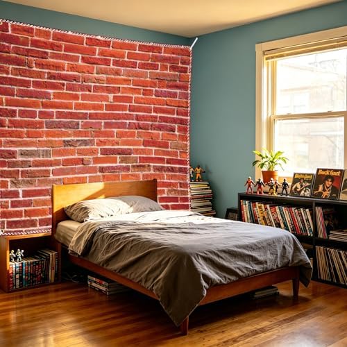 Brick Wall Backdrop 8x6 ft Vintage Rustic Photography Backdrops with 32.8ft Ribbon for Birthday Party Wedding, alternate view