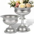 Bright Silver Urn Vases for Centerpieces Set of 2 (8.8" x 7.8" & 6.1" x 7.8"), Classic Metal Trumpet Flower Pots