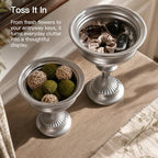 Bright Silver Urn Vases for Centerpieces Set of 2 (8.8" x 7.8" & 6.1" x 7.8"), Classic Metal Trumpet Flower Pots, alternate