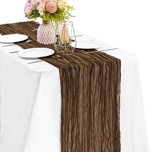 Brown 10FT Cheesecloth Table Runner Boho Gauze Fabric Table Runner Rustic Sheer Runner for Wedding Bridal Baby