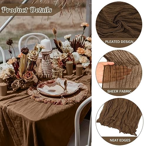 Brown 10FT Cheesecloth Table Runner Boho Gauze Fabric Table Runner Rustic Sheer Runner for Wedding Bridal Baby, alternate
