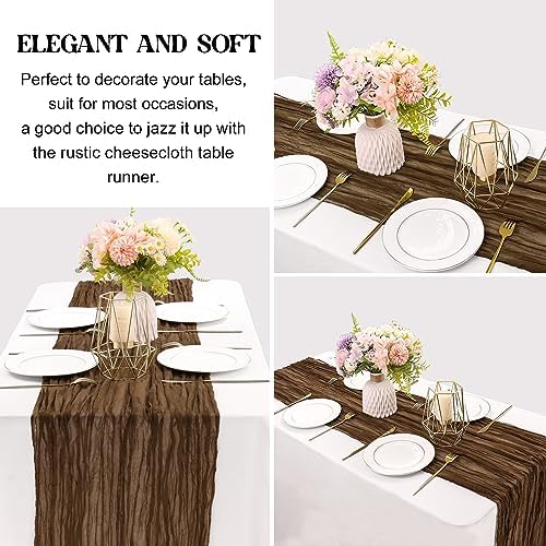 Brown 10FT Cheesecloth Table Runner Boho Gauze Fabric Table Runner Rustic Sheer Runner for Wedding Bridal Baby, alternate