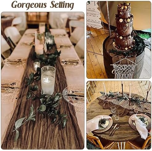 Brown 10FT Cheesecloth Table Runner Boho Gauze Fabric Table Runner Rustic Sheer Runner for Wedding Bridal Baby, alternate