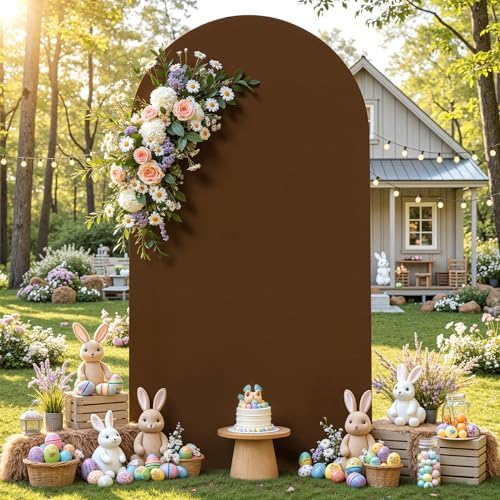 Brown Arch Backdrop Cover 6.6FT Polyester Fitted Wedding Arch Stand Covers Round Top Chiara Arch Covers Stretchy