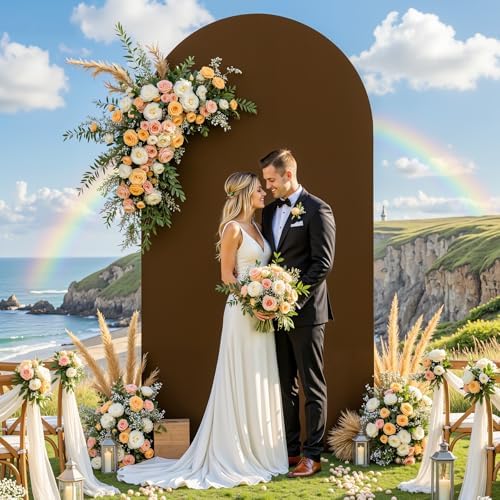 Brown Arch Backdrop Cover 6.6FT Polyester Fitted Wedding Arch Stand Covers Round Top Chiara Arch Covers Stretchy, alternate