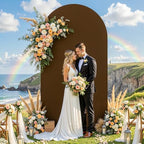 Brown Arch Backdrop Cover 6.6FT Polyester Fitted Wedding Arch Stand Covers Round Top Chiara Arch Covers Stretchy, alternate