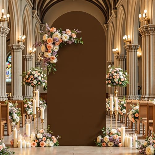 Brown Arch Backdrop Cover 6.6FT Polyester Fitted Wedding Arch Stand Covers Round Top Chiara Arch Covers Stretchy, alternate