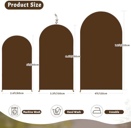 Brown Arch Backdrop Cover 6.6FT Polyester Fitted Wedding Arch Stand Covers Round Top Chiara Arch Covers Stretchy, alternate