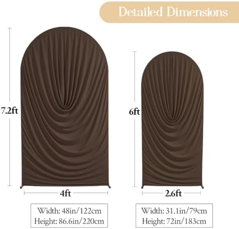 Brown Draped Arch Backdrop Covers 7.2 and 6 FT, Brown Draped Arch Cover Stretchy Backdrop Set of 2 for Birthday, alternate