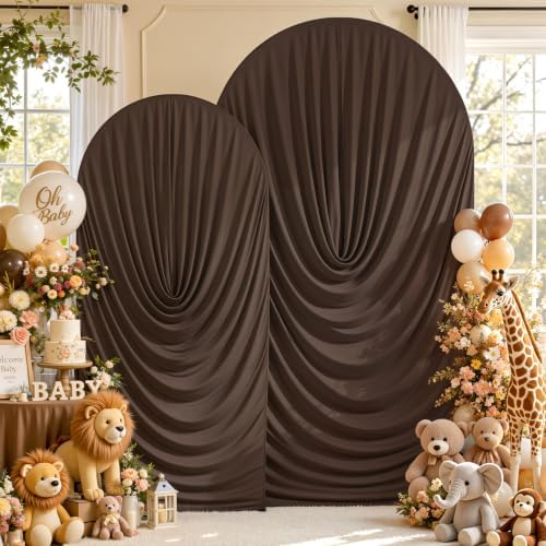 Brown Draped Arch Backdrop Covers 7.2 and 6 FT, Brown Draped Arch Cover Stretchy Backdrop Set of 2 for Birthday, alternate