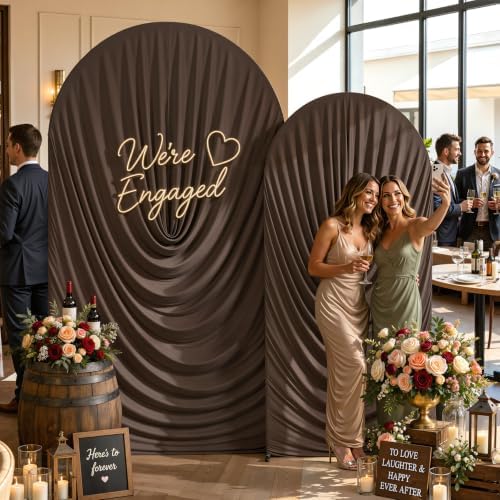 Brown Draped Arch Backdrop Covers 7.2 and 6 FT, Brown Draped Arch Cover Stretchy Backdrop Set of 2 for Birthday, alternate