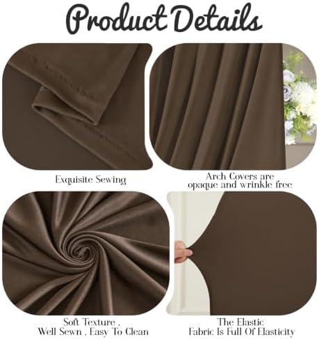 Brown Draped Arch Cover, 6FT Elegant Wedding Arch Backdrop Cover in 6FT in Brown, alternate view 6