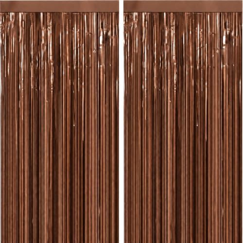 Brown Foil Fringe Backdrop Curtain, Metallic Tinsel Streamers, 2 Pack