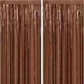 Brown Foil Fringe Backdrop Curtain, Metallic Tinsel Streamers, 2 Pack