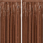 Brown Foil Fringe Backdrop Curtain, Metallic Tinsel Streamers, 2 Pack