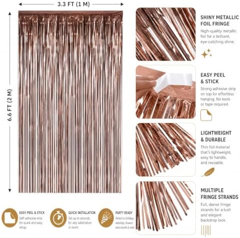 Brown Foil Fringe Backdrop Curtain, Metallic Tinsel Streamers, 2 Pack, alternate view 4
