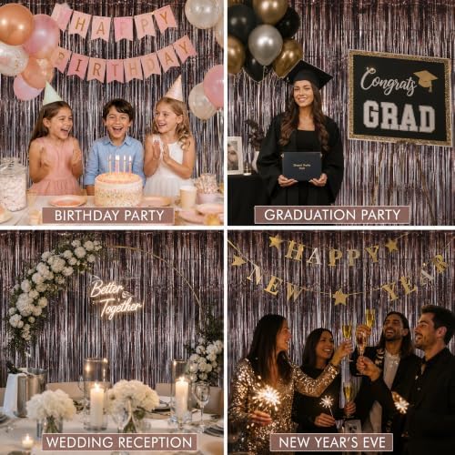Brown Foil Fringe Backdrop Curtain, Metallic Tinsel Streamers, 2 Pack, alternate view 6
