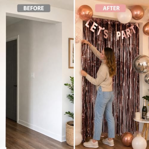 Brown Foil Fringe Backdrop Curtain, Metallic Tinsel Streamers, 2 Pack, alternate view 7