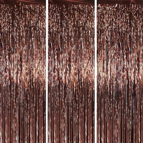 Brown Foil Fringe Backdrop Curtains, 3.3x6.6ft, 3pcs in 3.3x6.6ft