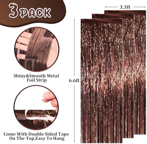 Brown Foil Fringe Backdrop Curtains, 3.3x6.6ft, 3pcs in 3.3x6.6ft, alternate view 3