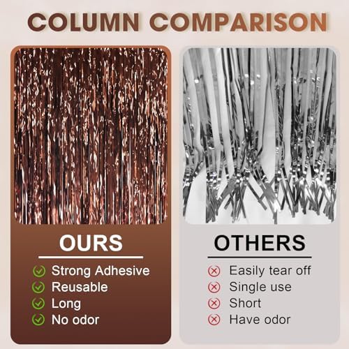 Brown Foil Fringe Backdrop Curtains, 3.3x6.6ft, 3pcs in 3.3x6.6ft, alternate view 4