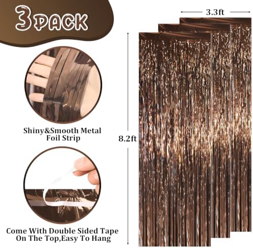 Brown Foil Fringe Backdrop Curtains, 3.3x8.2ft, 3 Pack in 3.3x8.2ft, alternate view 3