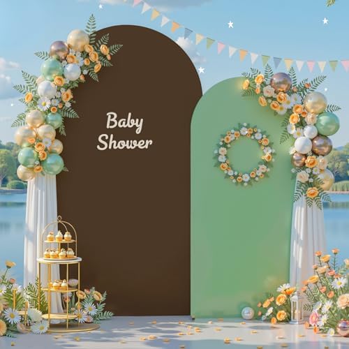 Brown & Green Arch Cover, 7.2FT Wedding Arch Backdrop Cover, Double Color Arch Covers Stretchy Backdrop for, alternate view 4