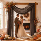 Brown Wedding Arch Draping Fabric Sheer Curtain Drapes 2 Panels | 20ft Extra Long Shimmery Tan Backdrop Curtains, alternate