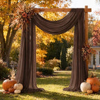 Brown Wedding Arch Draping Fabric Sheer Curtain Drapes | 31" x 20 ft Extra Long Shimmery Tan Backdrop Curtains, alternate