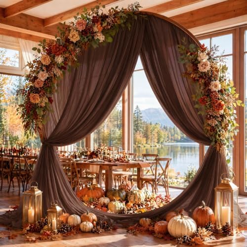 Brown Wedding Arch Draping Fabric Sheer Curtain Drapes 4 Panels | 20ft Extra Long Shimmery Tan Backdrop Curtains, alternate