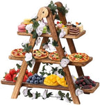 Brown Wood 3 Tier Foldable Serving Tray for Cupcake Dessert Stand, Rectangular Farmhouse Stand Charcuterie Board