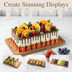 Brown Wood 3 Tier Foldable Serving Tray for Cupcake Dessert Stand, Rectangular Farmhouse Stand Charcuterie Board, alternate
