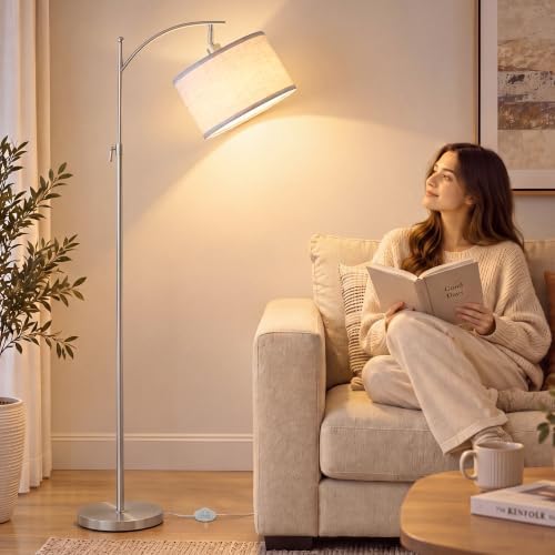 Brushed Nickel Arc Floor Lamp Adjustable Height 55-63in 3 Color 9W LED Bulb, alternate view 2