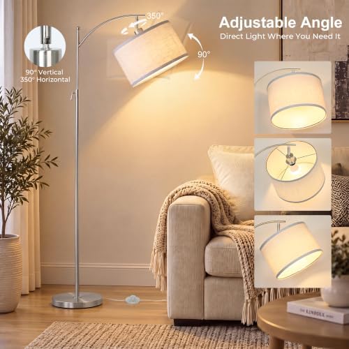 Brushed Nickel Arc Floor Lamp Adjustable Height 55-63in 3 Color 9W LED Bulb, alternate view 4