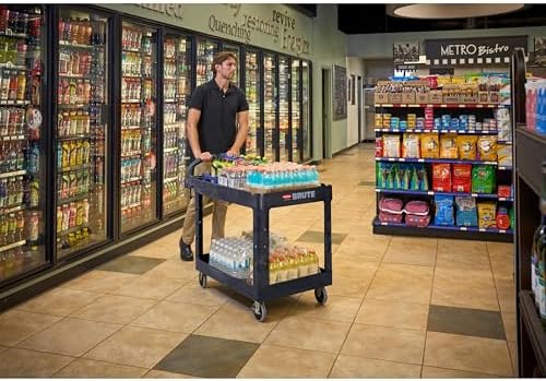 Brute Med 2-Shelf Utility Cart, 500lb, Black in Black, alternate view 2