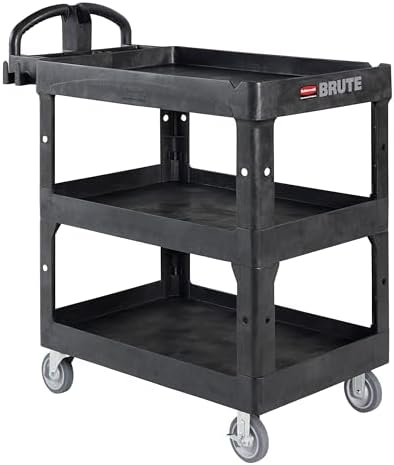 Brute Med 3-Shelf Utility Cart, 600lb, Black in Black