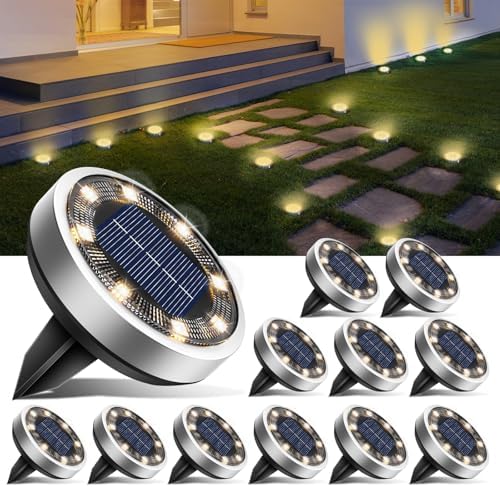 btfarm 12 Pack Solar Lights Outdoor Waterproof, 8 LED Solar Ground Lights