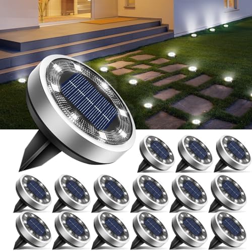 btfarm 16 Pack Solar Lights Outdoor Waterproof, 8 LED Solar Ground Lights