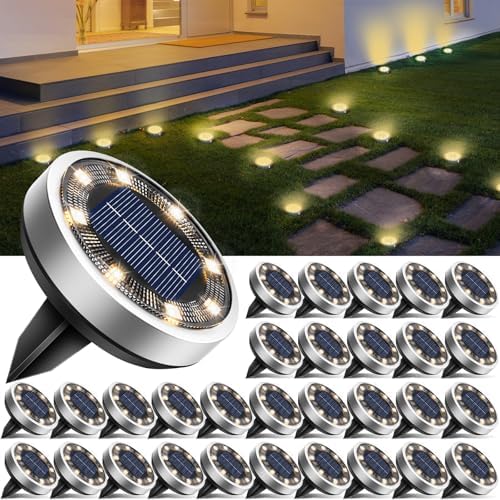 btfarm 30 Pack Solar Lights Outdoor Waterproof, 8 LED Solar Ground Lights