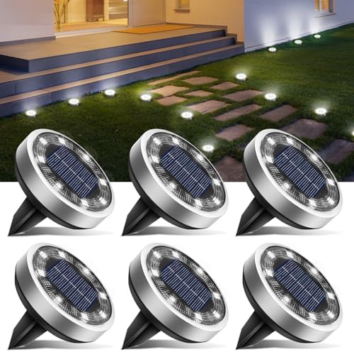 btfarm 6 Pack Solar Lights Outdoor Waterproof, 8 LED Solar Ground Lights