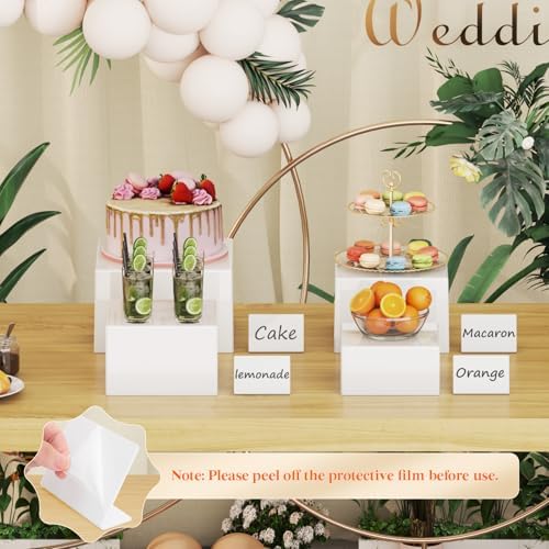 Buffet Risers, 4 Pcs Plastic Dessert Table Display Set, White in 6" x 7" x 7.8'' in White, alternate view 3