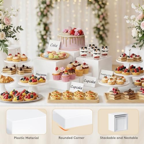 Buffet Risers, 5 Pcs Plastic Dessert Table Display Set, Black in 6" x 7" x 7.8'' in White, alternate view 5