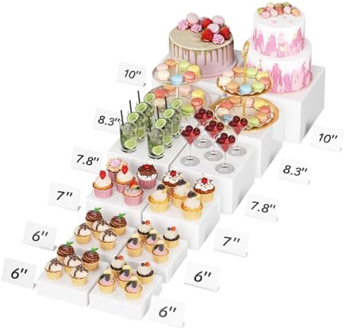 Buffet Risers, 6 Pcs Plastic Dessert Table Display Set, White in 6" x 7" x 7.8'' in White