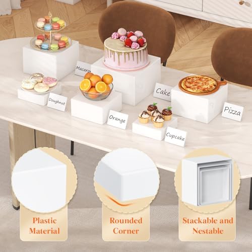 Buffet Risers, 6 Pcs Plastic Dessert Table Display Set, White in 6" x 7" x 7.8'' in White, alternate view 5