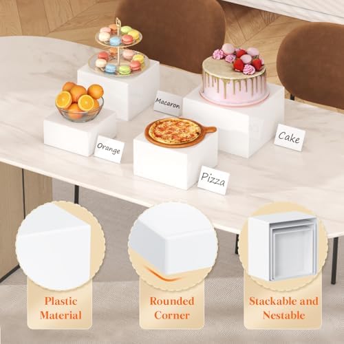 Buffet Risers, 8 Pcs Plastic Dessert Table Display Set, White in 6" x 7" x 7.8'' in White, alternate view 5