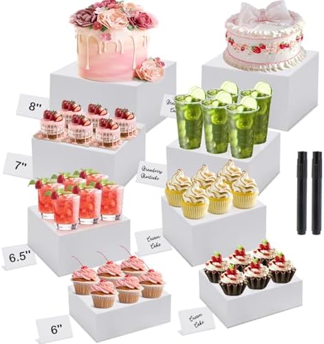 Buffet Risers and Stands 8Pcs, Acrylic Food Risers for Buffet Table in White