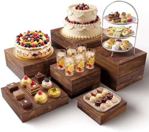 Buffet Risers And Stands, Food Risers for Buffet Table, Walnut Color in Walnut Color